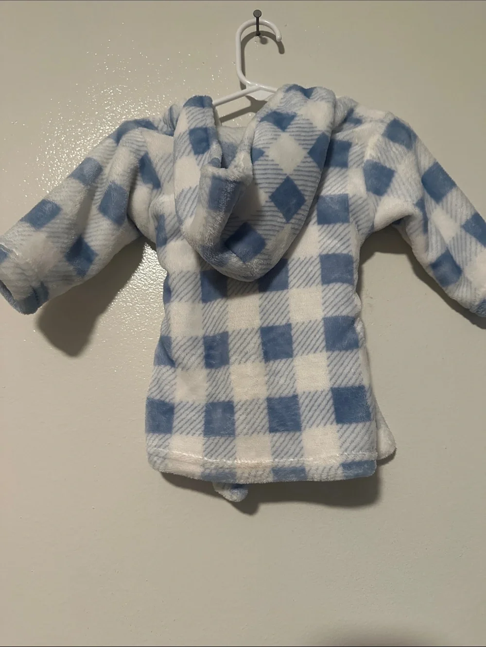 Plush Kids Blue and White Check Hooded Robe - Soft Fleece Bath Wrap